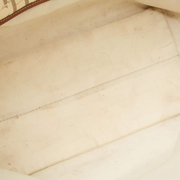 Pre Owned CH Carolina Herrera Off White/Brown Signature Coated Canvas and Leather Shopper Tote