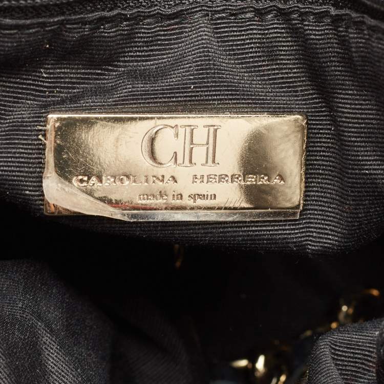 Pre Owned CH Carolina Herrera Black Embossed Leather Bow Bucket Shoulder Bag 
