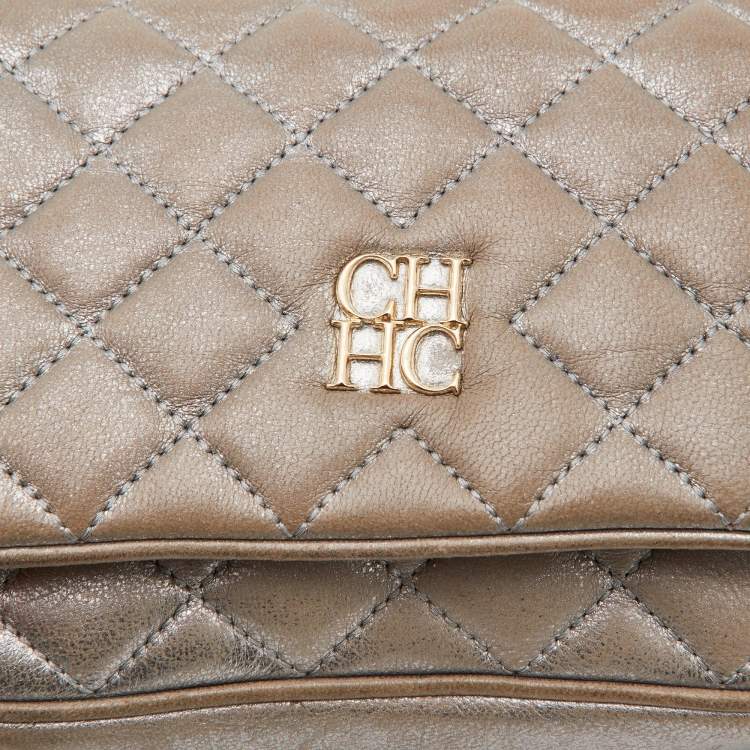 مملوكة مسبقًا CH Carolina Herrera Silver Quilted Leather Chain Crossbody Bag
