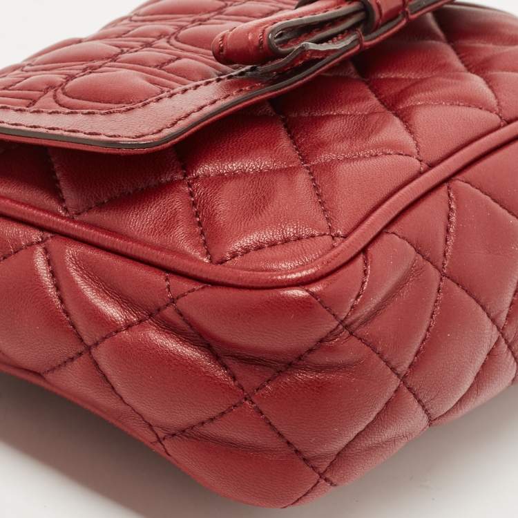 Pre Owned CH Carolina Herrera Red Quilted Leather Monogram Bow Crossbody Bag