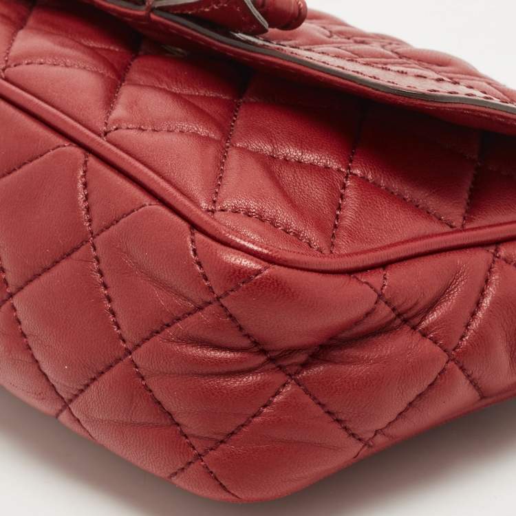 Pre Owned CH Carolina Herrera Red Quilted Leather Monogram Bow Crossbody Bag