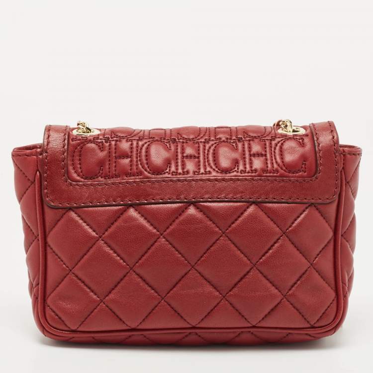 Pre Owned CH Carolina Herrera Red Quilted Leather Monogram Bow Crossbody Bag