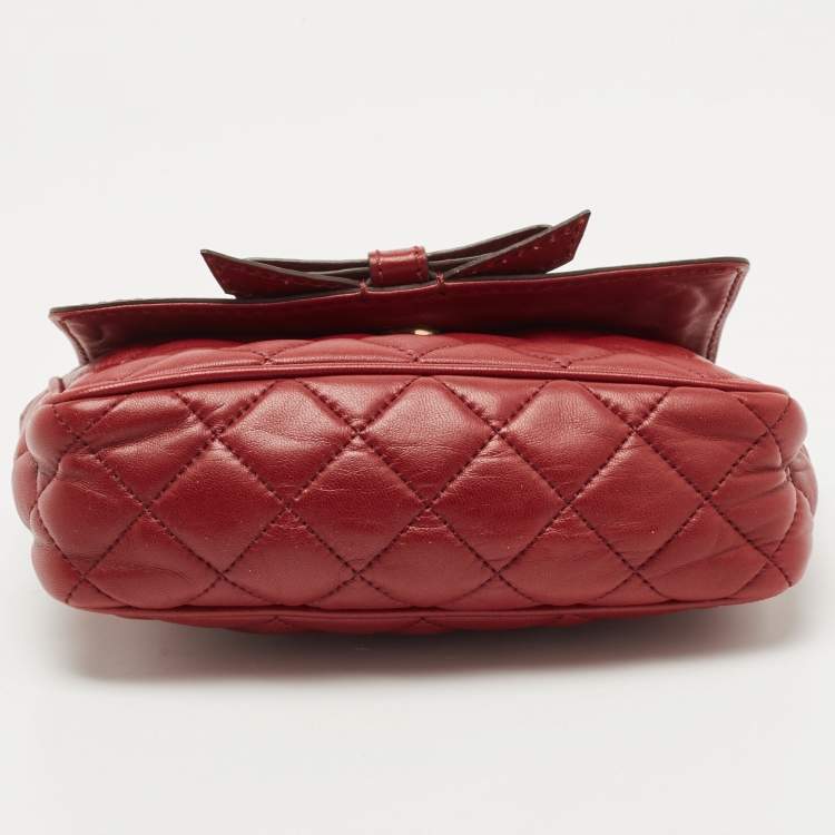 Pre Owned CH Carolina Herrera Red Quilted Leather Monogram Bow Crossbody Bag