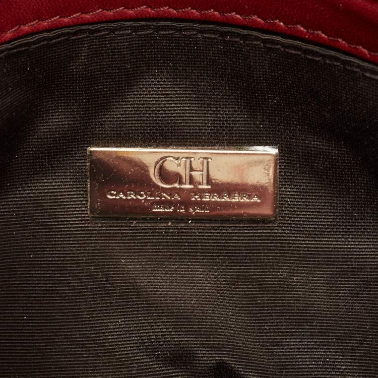 Pre Owned CH Carolina Herrera Red Quilted Leather Monogram Bow Crossbody Bag