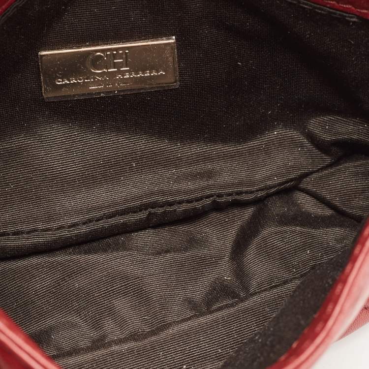Pre Owned CH Carolina Herrera Red Quilted Leather Monogram Bow Crossbody Bag