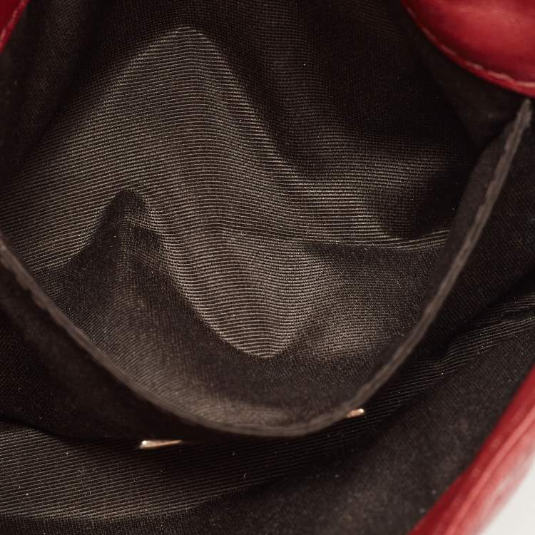 Pre Owned CH Carolina Herrera Red Quilted Leather Monogram Bow Crossbody Bag