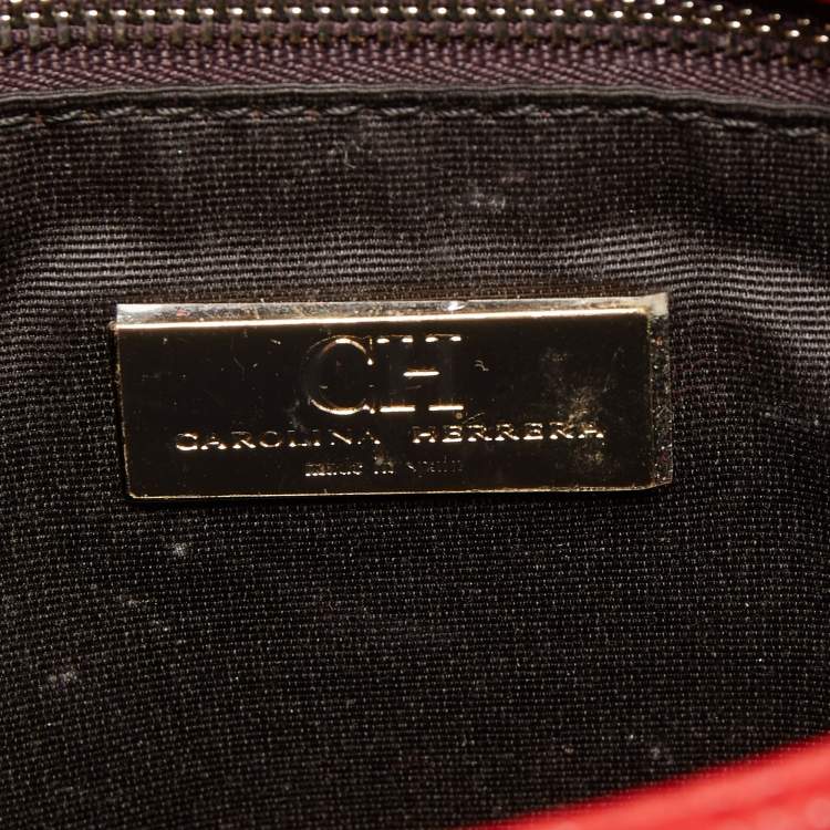 Pre Owned CH Carolina Herrera Red Leather Metal Flap Chain Clutch
