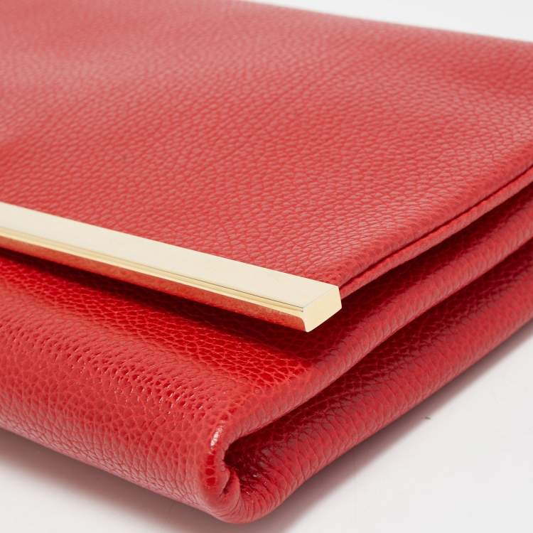 Pre Owned CH Carolina Herrera Red Leather Metal Flap Chain Clutch