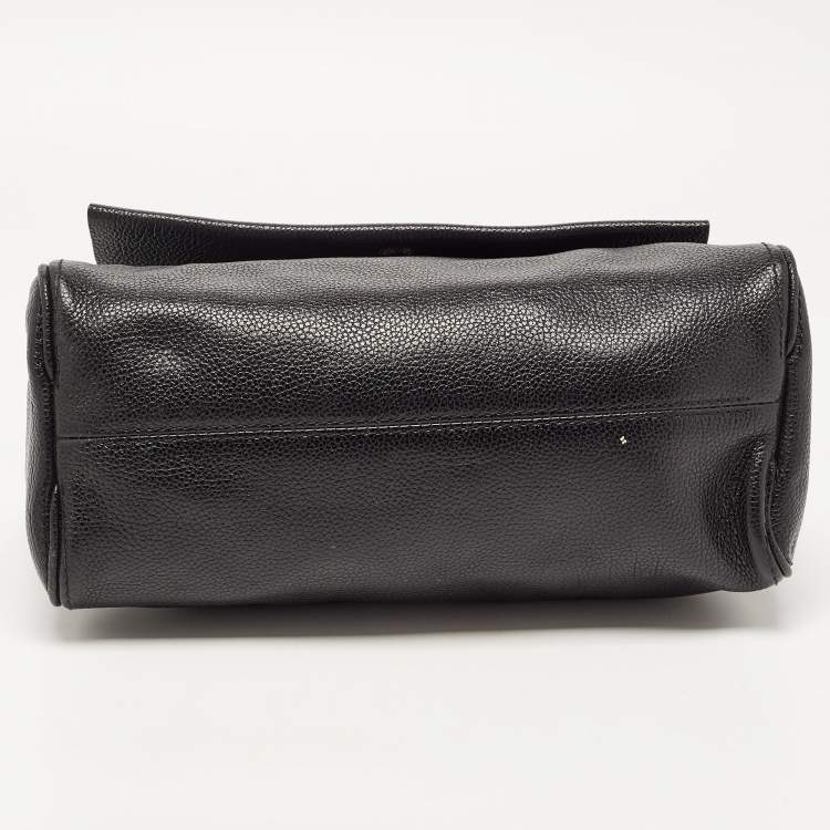Pre Owned CH Carolina Herrera Black Leather Minuetto Flap Top Handle Bag