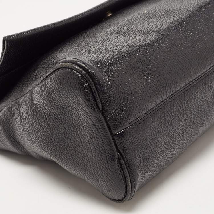 Pre Owned CH Carolina Herrera Black Leather Minuetto Flap Top Handle Bag
