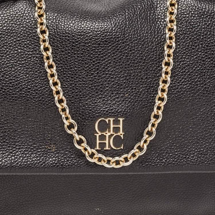Pre Owned CH Carolina Herrera Black Leather Minuetto Flap Top Handle Bag