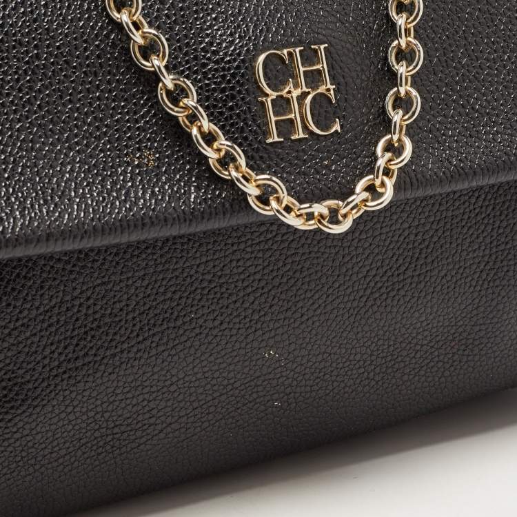 Pre Owned CH Carolina Herrera Black Leather Minuetto Flap Top Handle Bag