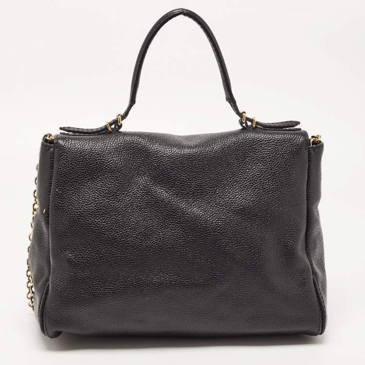 Pre Owned CH Carolina Herrera Black Leather Minuetto Flap Top Handle Bag