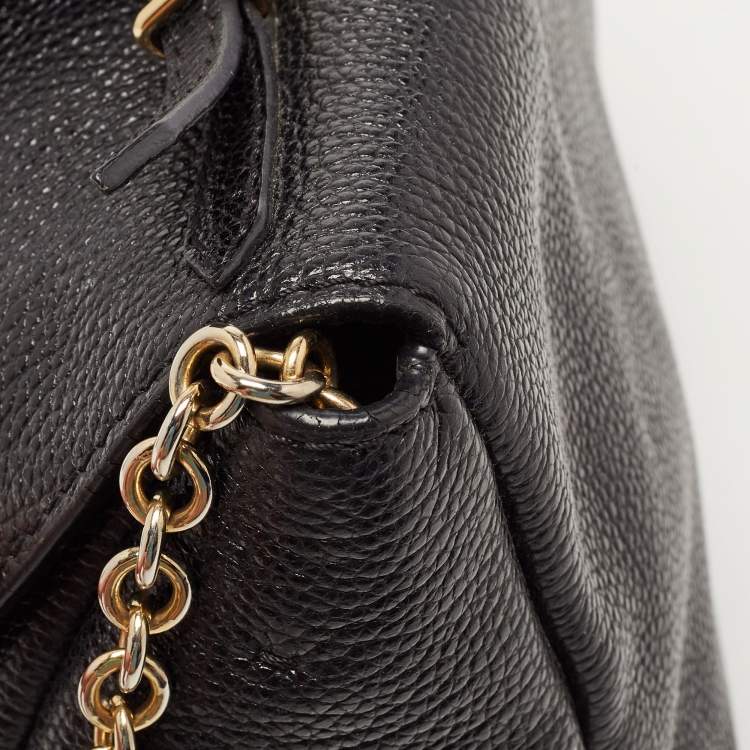 Pre Owned CH Carolina Herrera Black Leather Minuetto Flap Top Handle Bag