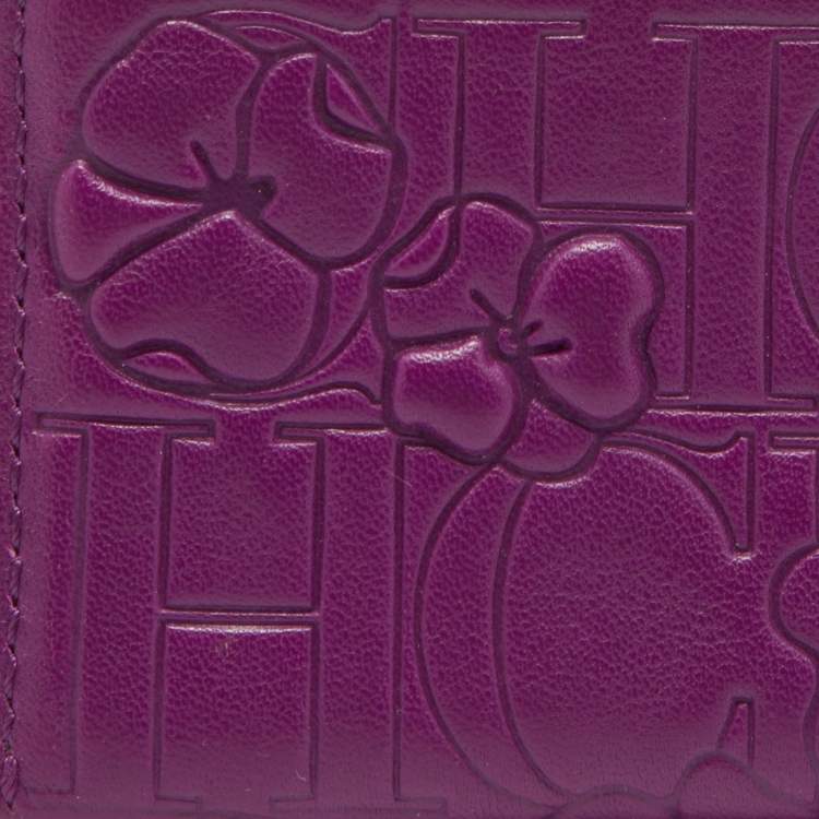 Pre Owned CH Carolina Herrera Purple Monogram Embossed Leather Card Holder