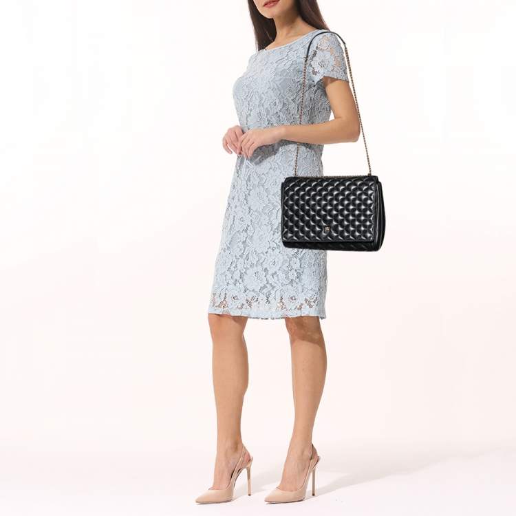 Pre Owned CH Carolina Herrera Black Quilted Leather Flap Chain Bag