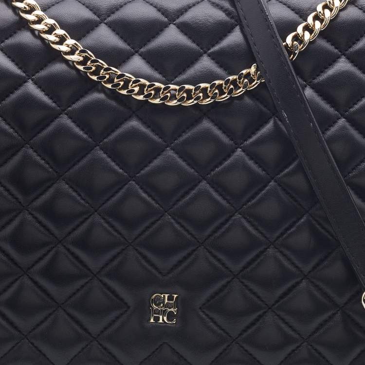 Pre Owned CH Carolina Herrera Black Quilted Leather Flap Chain Bag