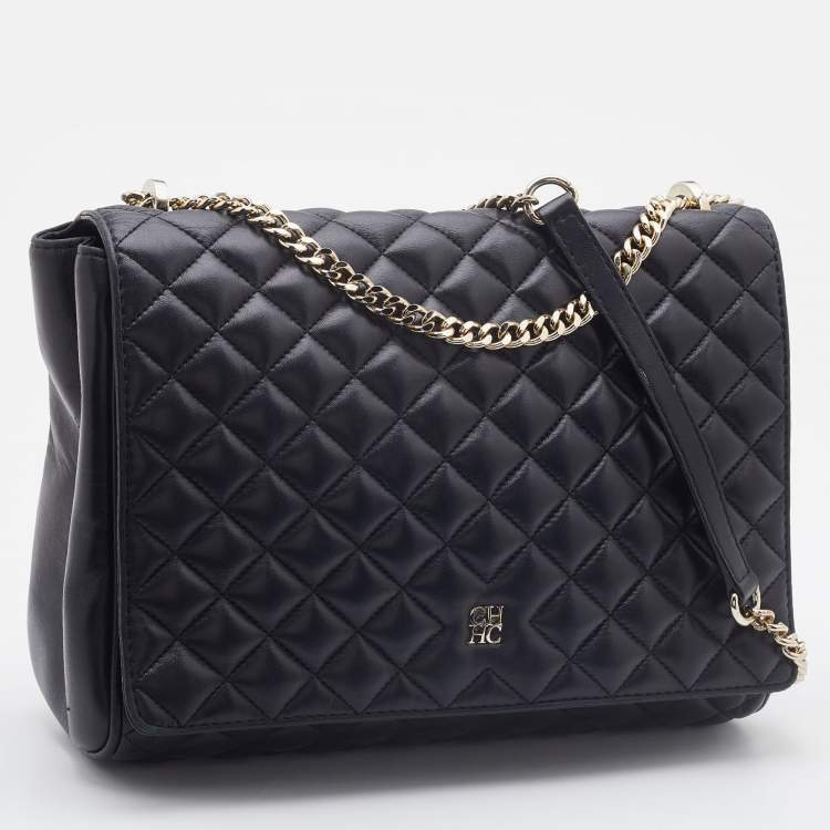Pre Owned CH Carolina Herrera Black Quilted Leather Flap Chain Bag