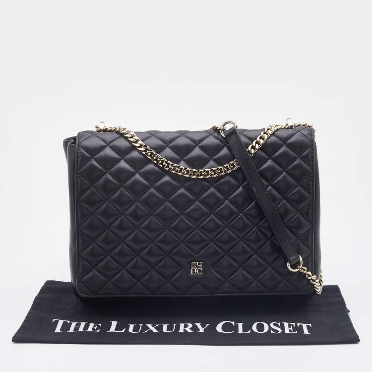 Pre Owned CH Carolina Herrera Black Quilted Leather Flap Chain Bag