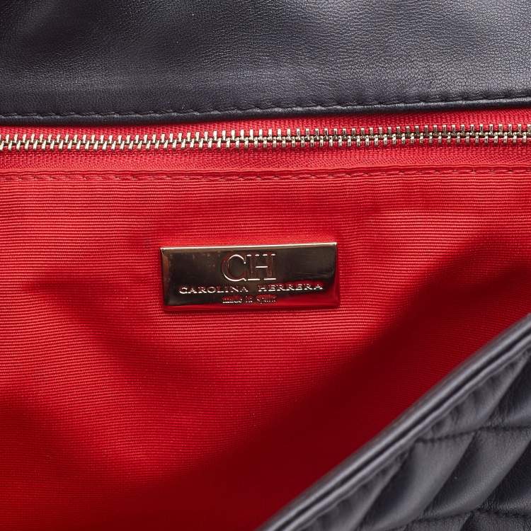 Pre Owned CH Carolina Herrera Black Quilted Leather Flap Chain Bag