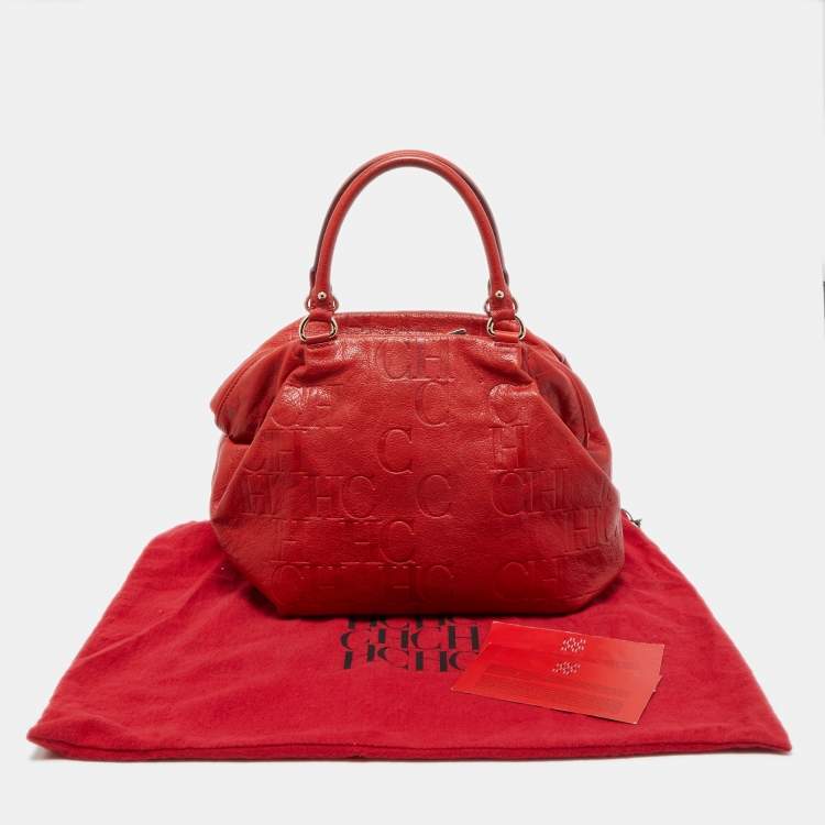 Pre Owned CH Carolina Herrera Red Monogram Leather Dome Satchel