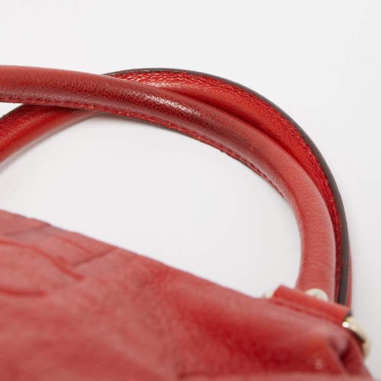 Pre Owned CH Carolina Herrera Red Monogram Leather Dome Satchel