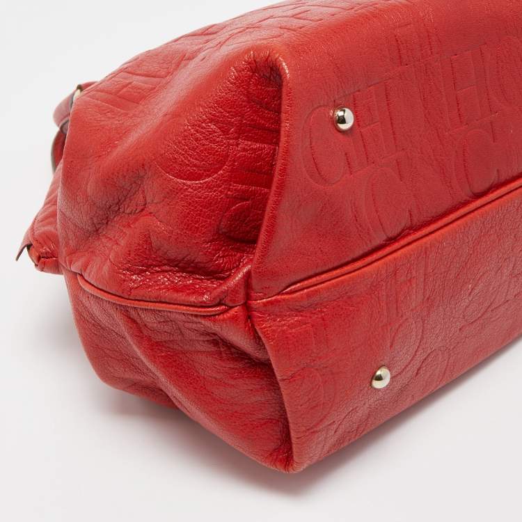 Pre Owned CH Carolina Herrera Red Monogram Leather Dome Satchel