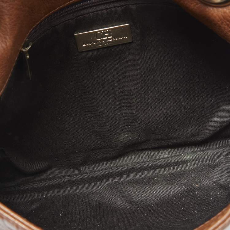 Pre Owned CH Carolina Herrera Brown Monogram Leather Audrey Shoulder Bag