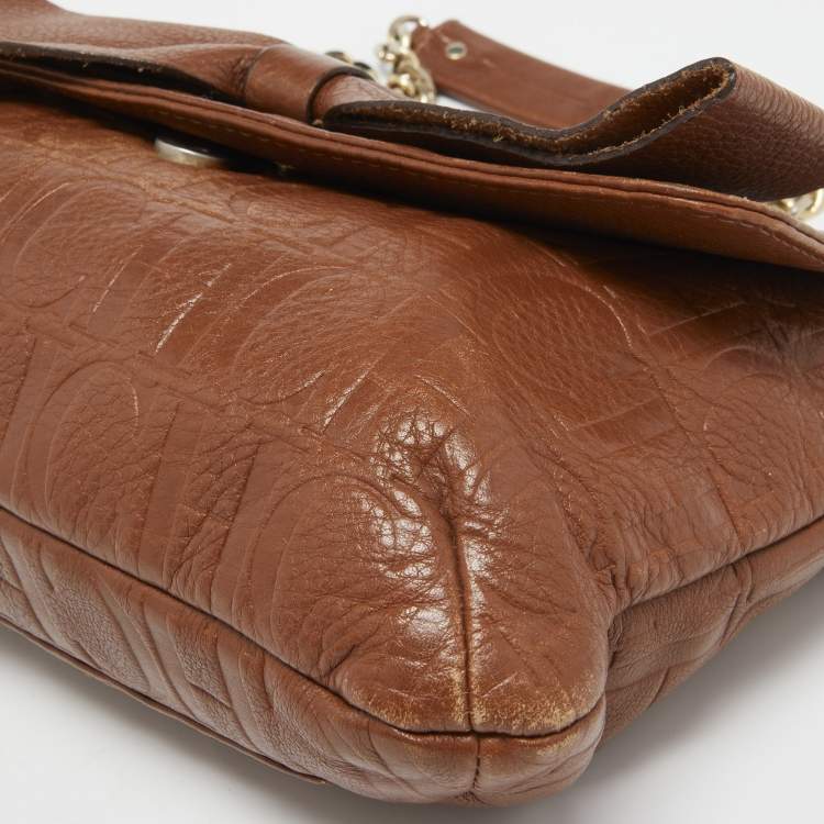 Pre Owned CH Carolina Herrera Brown Monogram Leather Audrey Shoulder Bag