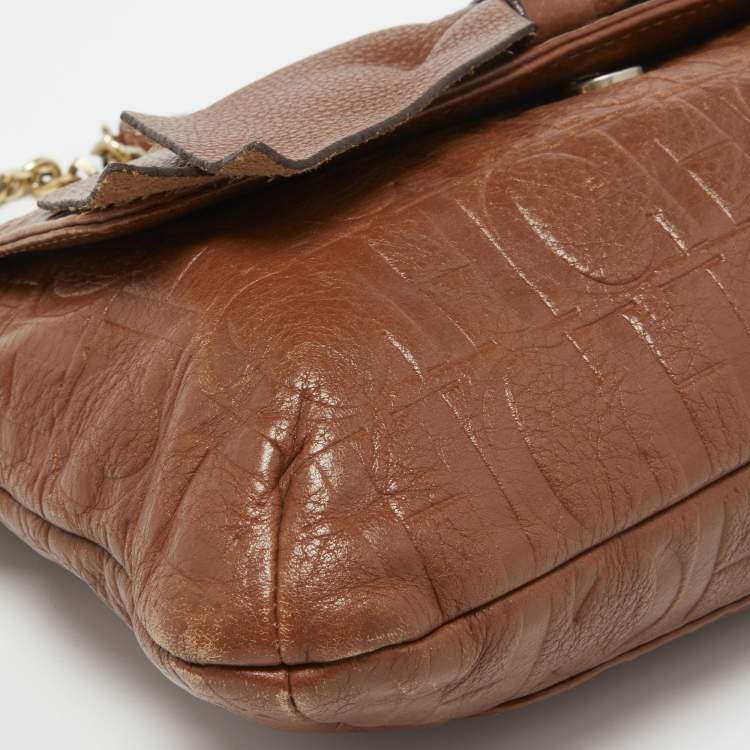 Pre Owned CH Carolina Herrera Brown Monogram Leather Audrey Shoulder Bag