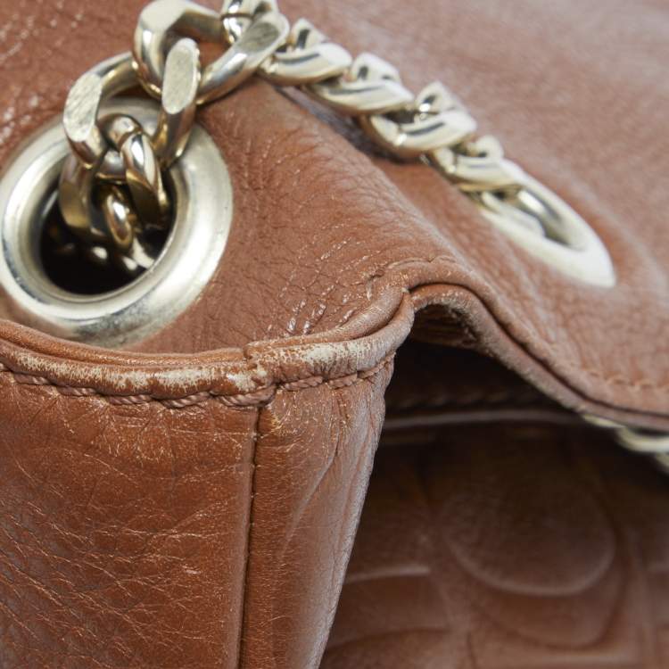 Pre Owned CH Carolina Herrera Brown Monogram Leather Audrey Shoulder Bag