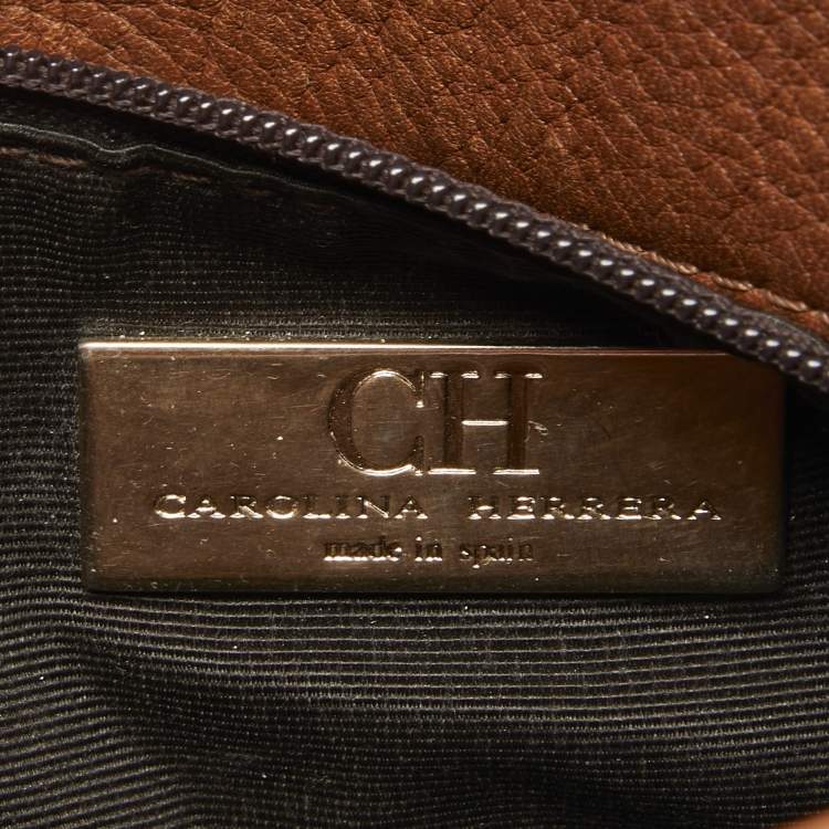 Pre Owned CH Carolina Herrera Brown Monogram Leather Audrey Shoulder Bag