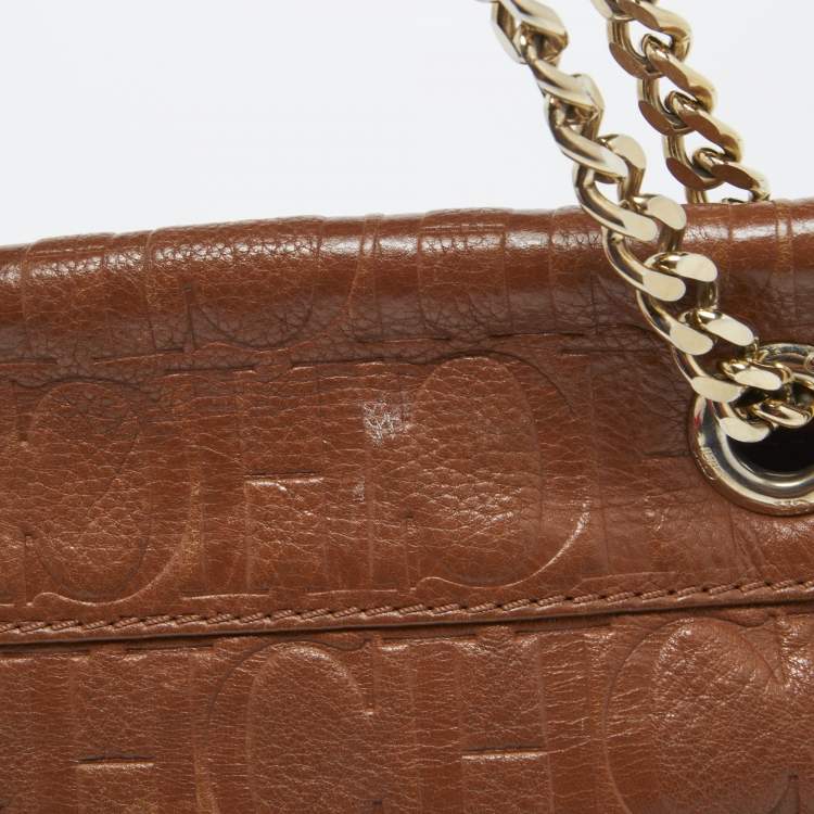 Pre Owned CH Carolina Herrera Brown Monogram Leather Audrey Shoulder Bag