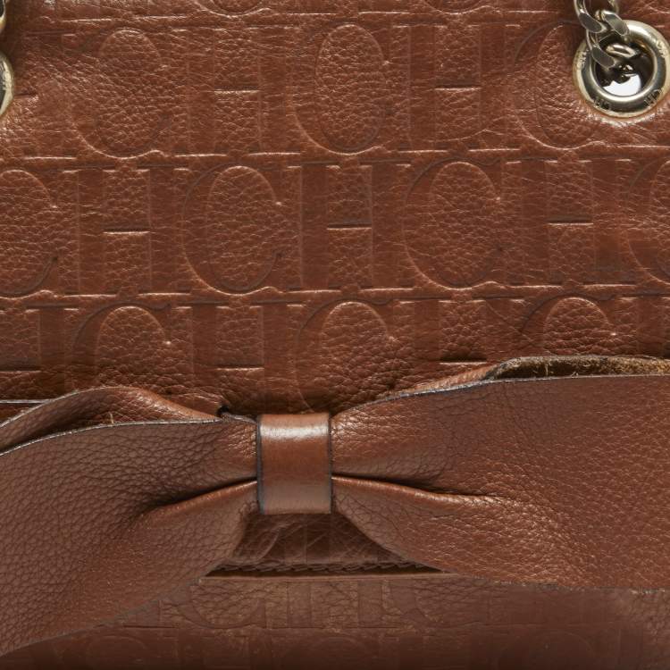 Pre Owned CH Carolina Herrera Brown Monogram Leather Audrey Shoulder Bag