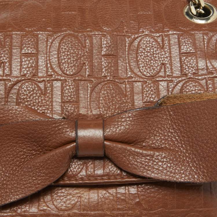 Pre Owned CH Carolina Herrera Brown Monogram Leather Audrey Shoulder Bag