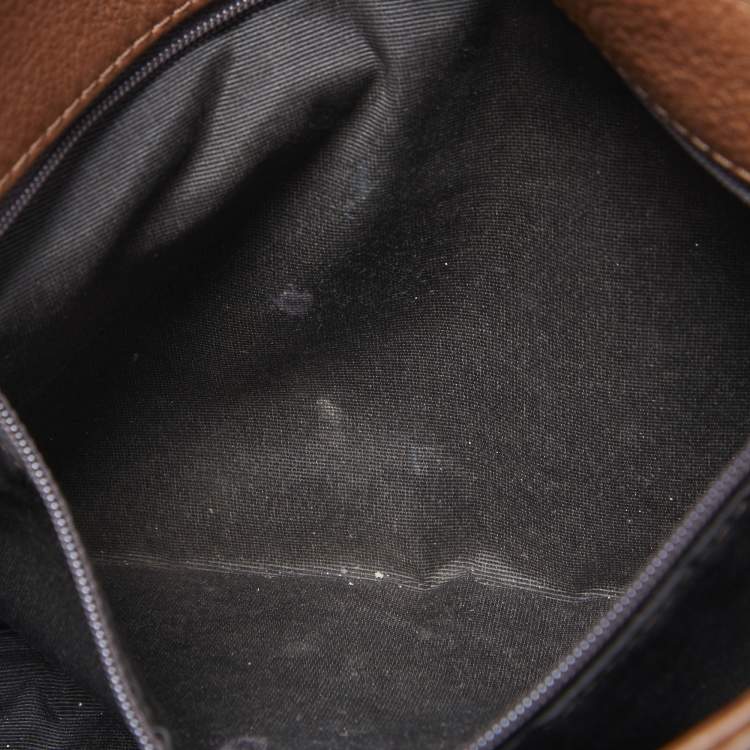 Pre Owned CH Carolina Herrera Brown Monogram Leather Audrey Shoulder Bag