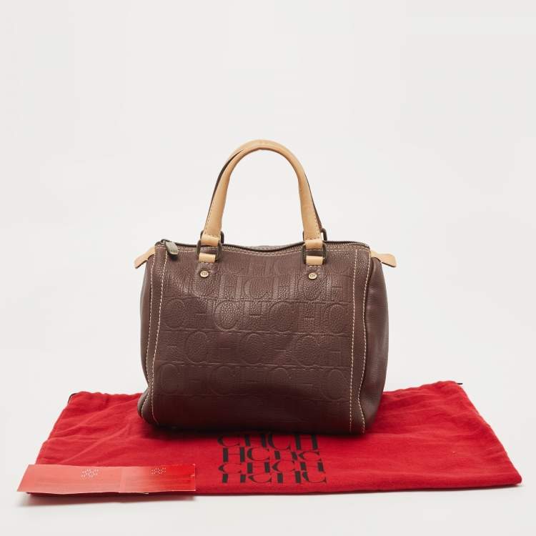 Pre Owned CH Carolina Herrera Dark Brown Leather Andy Boston Bag
