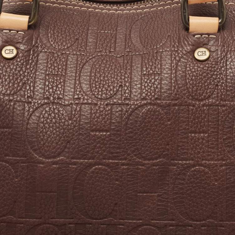 Pre Owned CH Carolina Herrera Dark Brown Leather Andy Boston Bag