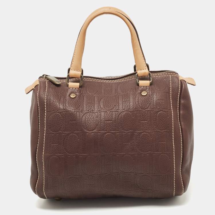 Pre Owned CH Carolina Herrera Dark Brown Leather Andy Boston Bag