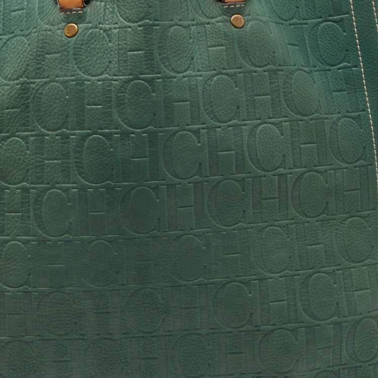 Pre Owned CH Carolina Herrera Green Monogram Leather Andy Tote