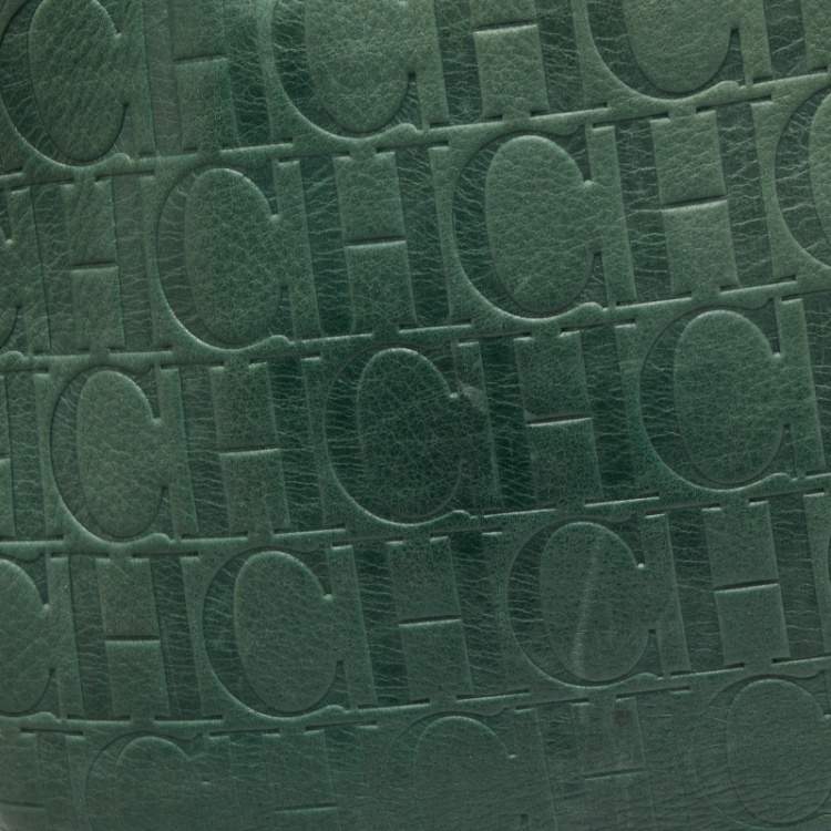 Pre Owned CH Carolina Herrera Green Monogram Leather Andy Tote
