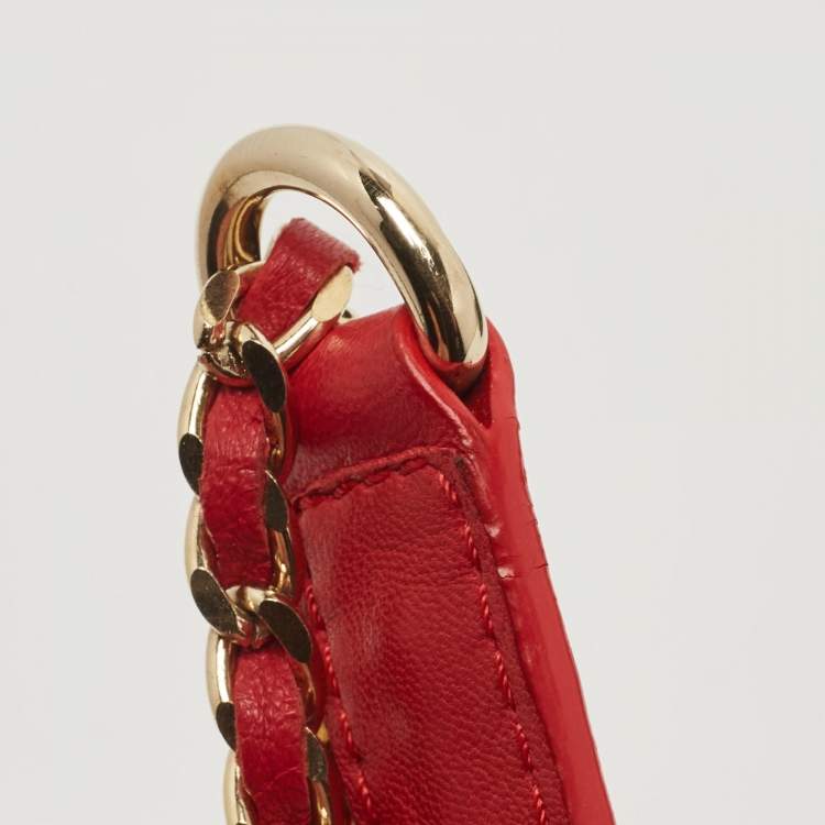 Pre Owned CH Carolina Herrera Red/Brown Leopard Print Calf Hair Tassel Shoulder Bag