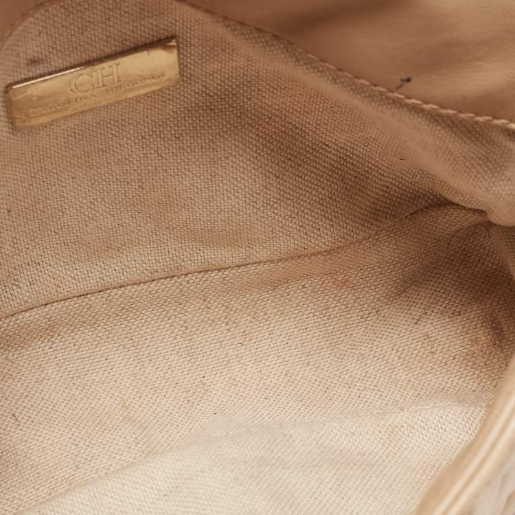 Pre Owned CH Carolina Herrera Beige Quilted Leather Chain Flap Shoulder Bag