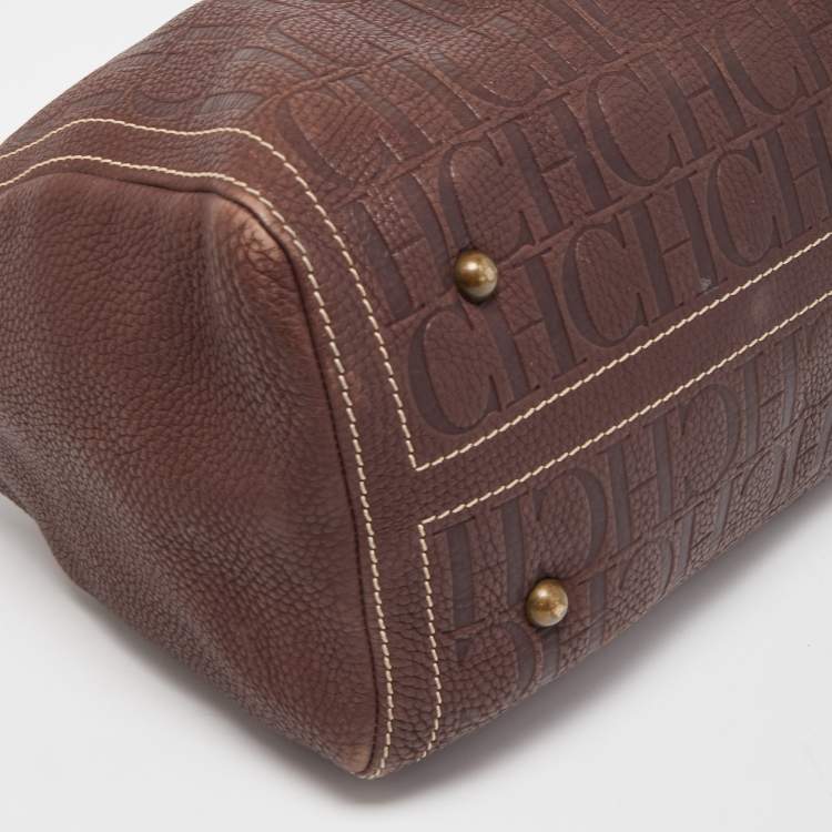 Pre Owned CH Carolina Herrera Choco Brown Monogram Leather Large Andy Boston Bag