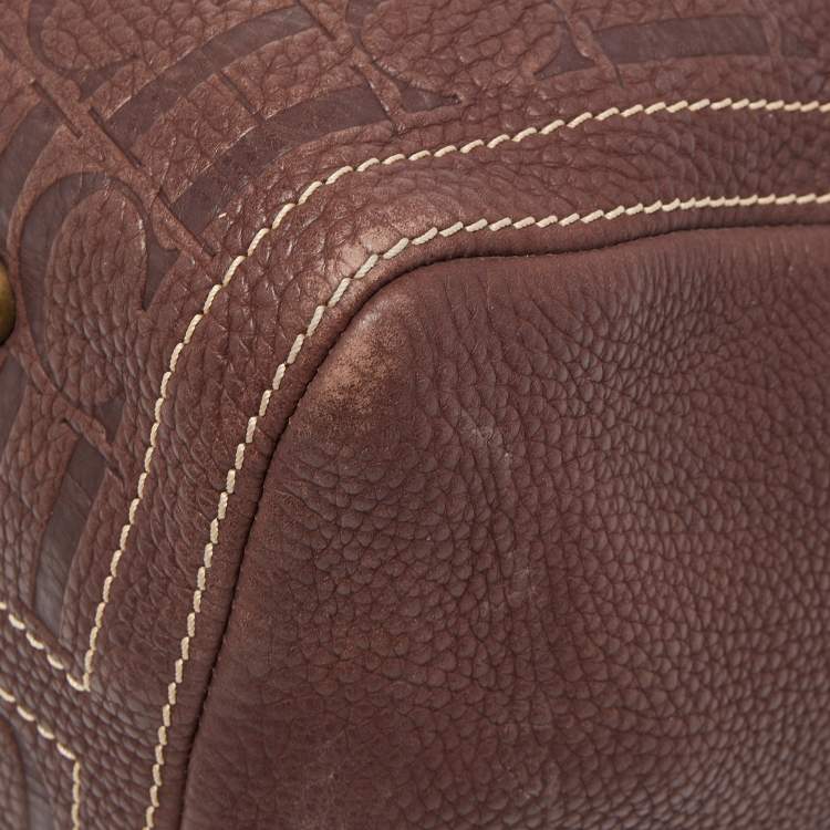 Pre Owned CH Carolina Herrera Choco Brown Monogram Leather Large Andy Boston Bag