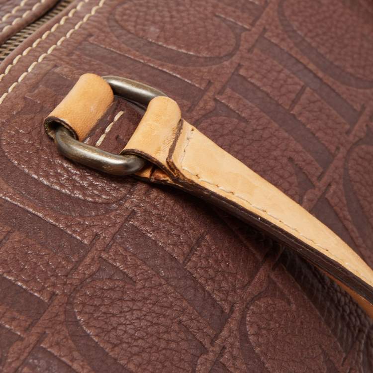 Pre Owned CH Carolina Herrera Choco Brown Monogram Leather Large Andy Boston Bag