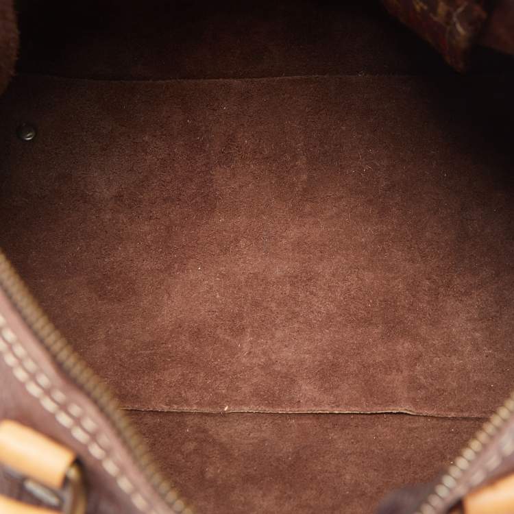 Pre Owned CH Carolina Herrera Choco Brown Monogram Leather Large Andy Boston Bag