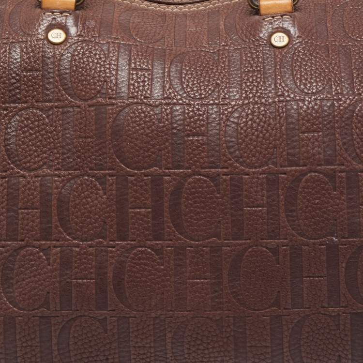 Pre Owned CH Carolina Herrera Choco Brown Monogram Leather Large Andy Boston Bag