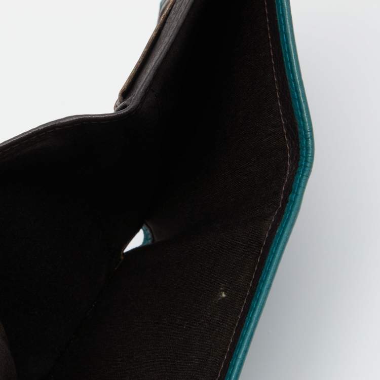 Pre Owned CH Carolina Herrera Teal Embossed Leather Trifold Compact Wallet