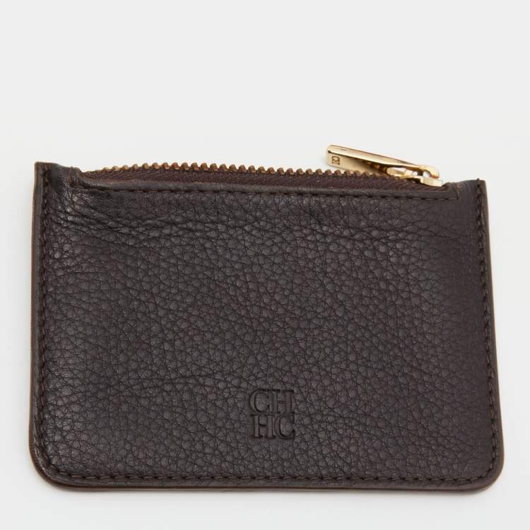 Pre Owned CH Carolina Herrera Teal Embossed Leather Trifold Compact Wallet